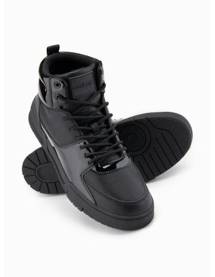 Pánské vysoké tenisky s lesklými prvky – černé V1 OM-FOSH-0178