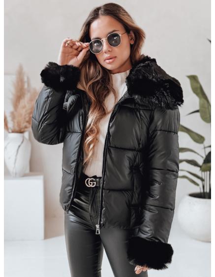 Dámská krátká bunda s kožešinou černá