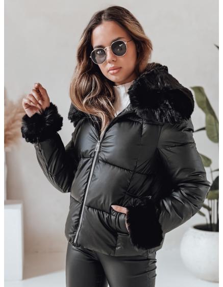 Dámská krátká bunda s kožešinou černá
