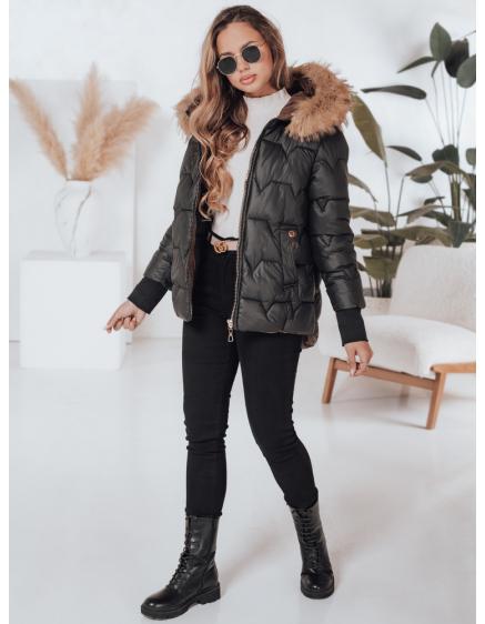 Dámska prešívaná zimná bunda SNOWMISS, čierna s kapucňou