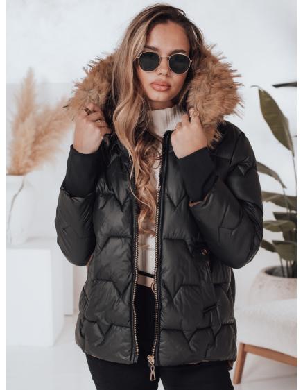 Dámska prešívaná zimná bunda SNOWMISS, čierna s kapucňou