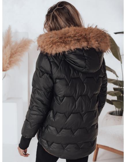 Dámska prešívaná zimná bunda SNOWMISS, čierna s kapucňou