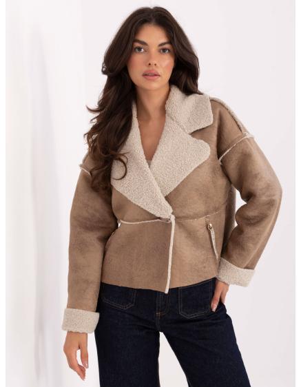 Bežová krátka bunda s kožušinou