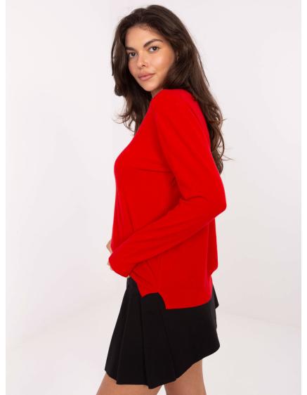 Piros női alap pulóver V-kivágással