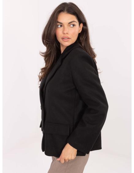 Černý kabát s dvouřadým zapínáním RUE PARIS