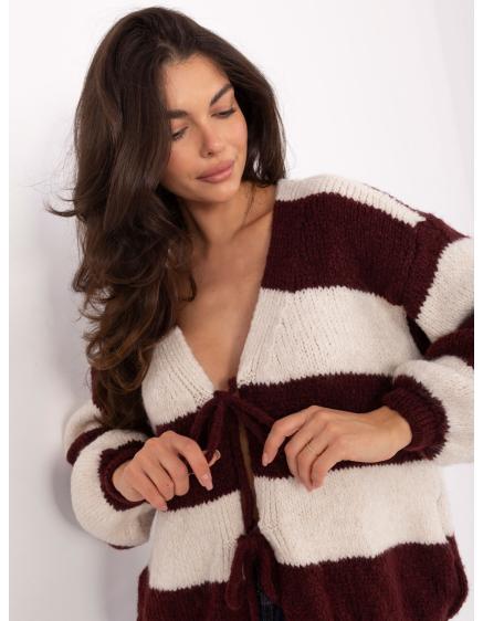 Ecru-bordó oversized pulóver csíkokkal RUE PARIS