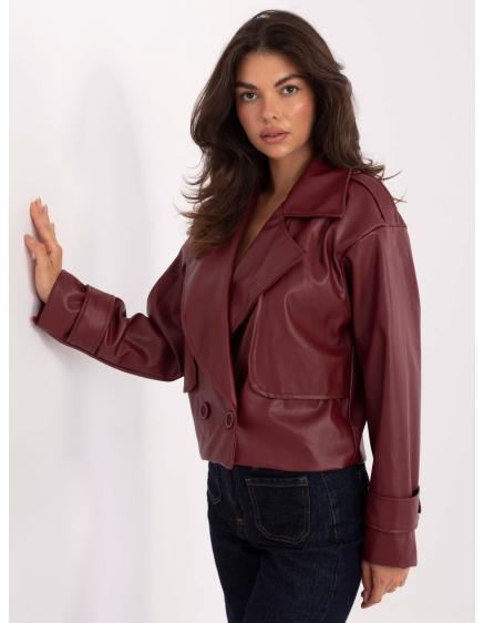 Bordový dvouřadový kabát z ekokože RUE PARIS