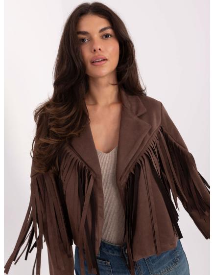 Hnedá semišová bunda s fringami RUE PARIS