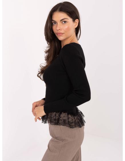 Fekete női pulóver díszgombokkal