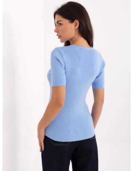 Világos kék csíkos pulóver rövid ujjú
