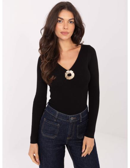 Elegáns fekete pulóver V-kivágással