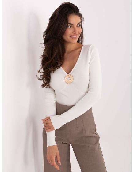 Női pulóver ecru színben díszítőelemekkel