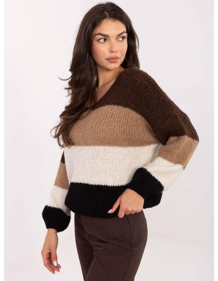 Hnědo-černý oversize svetr s vlnou RUE PARIS