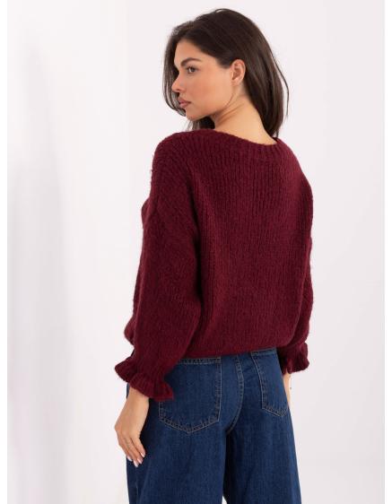 Bordový svetr s volánky na rukávech