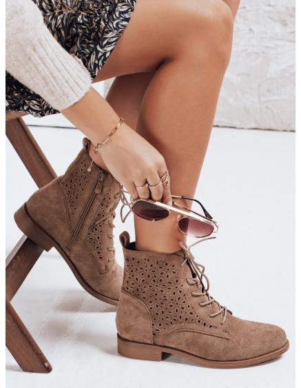 Női bokacsizma átlátszó felsőrésszel, kávé színű