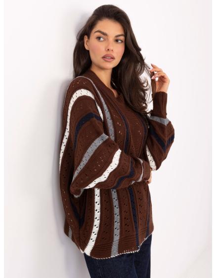 Barna női oversized csíkos pulóver