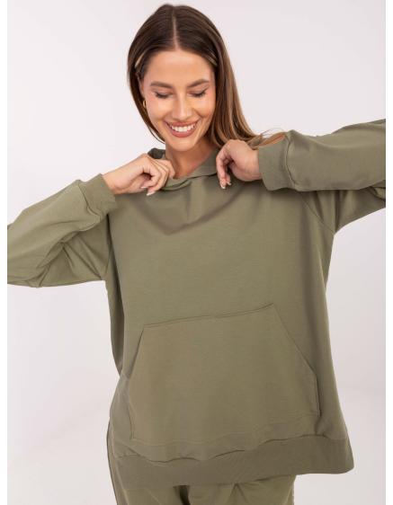 Khaki mikina s kapucí a rozparky