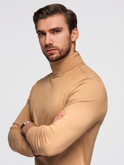 Pánsky rolák s dlhými rukávmi – svetlo hnedý V5 OM-LSCL-0130