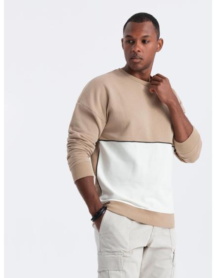 Pánská mikina OVERSIZE s kontrastní barevnou kombinací – béžová V2 B1673