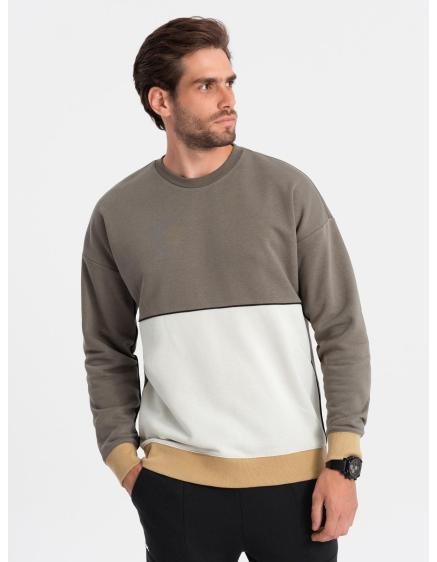 Pánská mikina OVERSIZE s kontrastní barevnou kombinací – khaki V7 B1673
