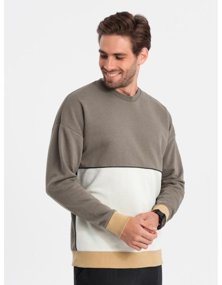 Pánská mikina OVERSIZE s kontrastní barevnou kombinací – khaki V7 B1673