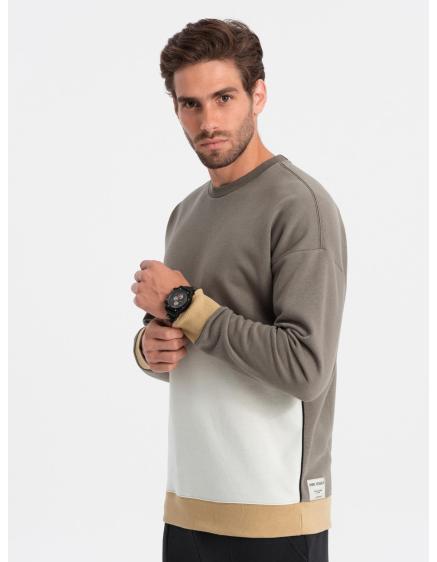 Pánská mikina OVERSIZE s kontrastní barevnou kombinací – khaki V7 B1673