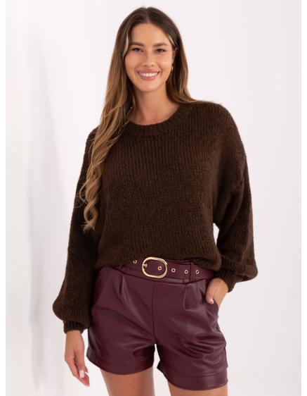 Tmavě hnědý dámský oversize svetr z vlny