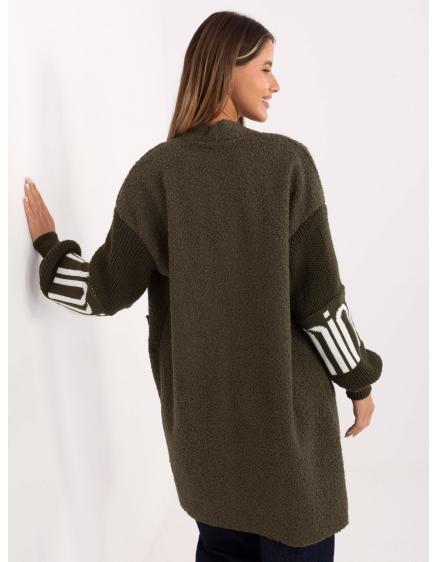 Khaki dámský bouclé kardigan s kapsami