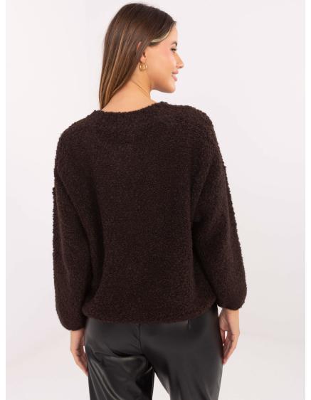 Čokoládový bouclé svetr se zipem RUE PARIS