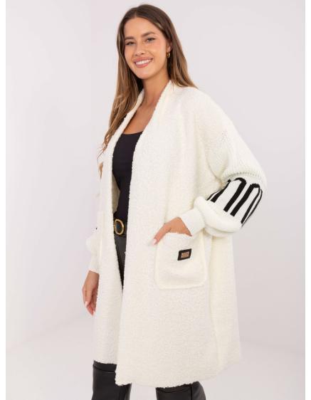 Ecru női bouclé kardigán zsebekkel