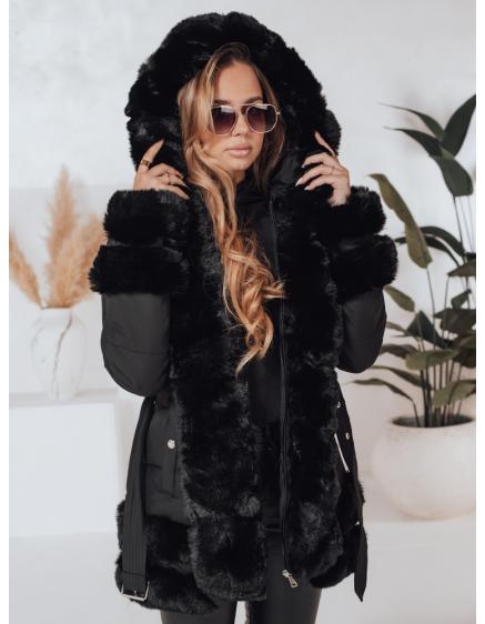 CITYGLANCE női télikabát szőrmebundával fekete