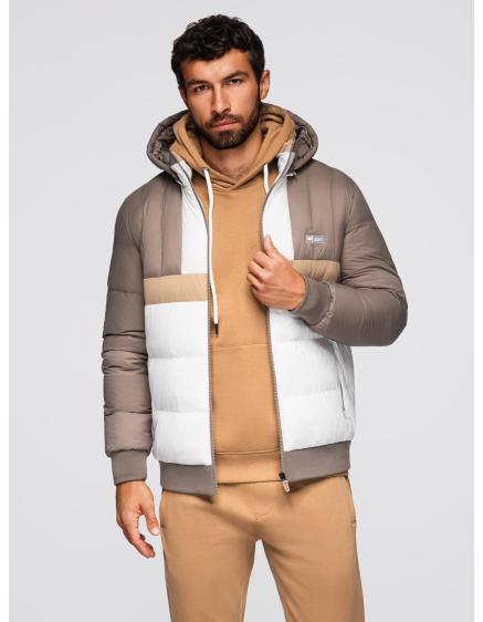 Barevná retro pánská sportovní bunda – béžová a bílá V2 OM-JALP-0296