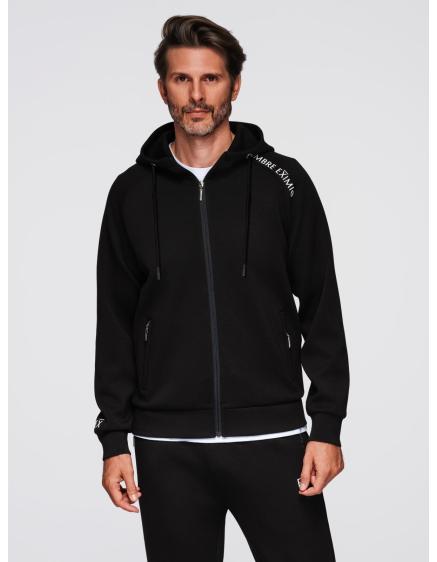 Pánská mikina bez knoflíků se stojáčkem a kapucí – černá V1 OM-SSZP-0216