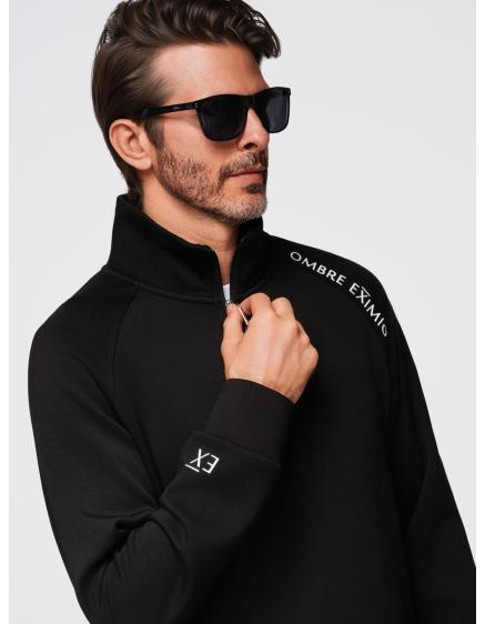 Pánská mikina s vysokým límcem bez knoflíků a kontrastním potiskem – černá V1 OM-SSZP-0211