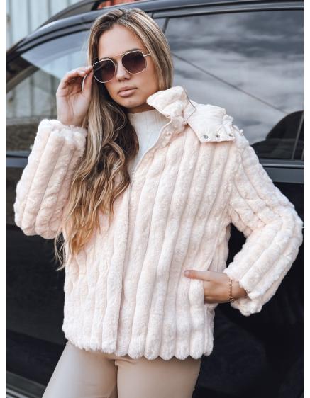 Dámská kožešinová bunda s kapucí, růžová