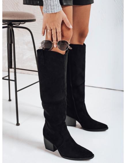 Dámske topánky na podpätku, čierna semišová