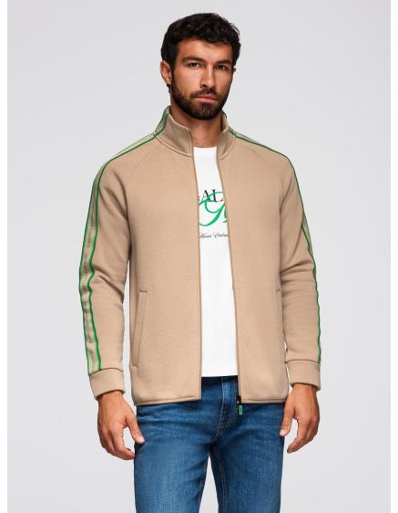 Pánská mikina bez knoflíků s lemováním a vysokým límcem – hnědá V1 OM-SSZP-0224