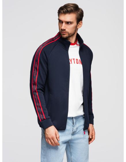 Pánská mikina bez knoflíků s lemováním a vysokým límcem – tmavě modrá V3 OM-SSZP-0224