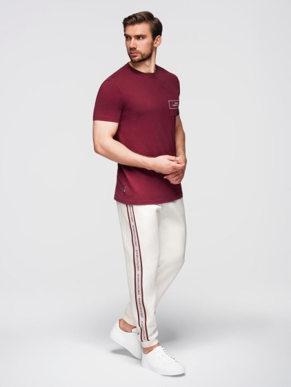 Pánské sportovní jogger tepláky s kontrastním bočním pruhem, krémové – fotografie produktu 5