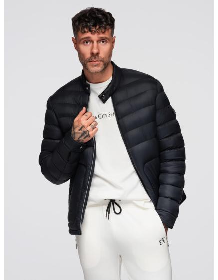 Pánska prešívaná klasická bunda so stojatým golierom – čierna V1 OM-JALP-0261