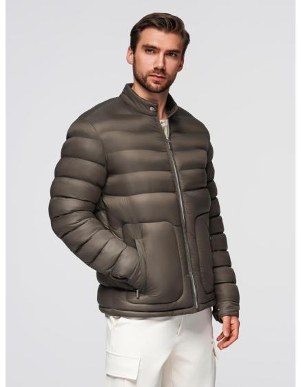 Klasická prešívaná pánska bunda so stojatým golierom – olivová V3 OM-JALP-0261