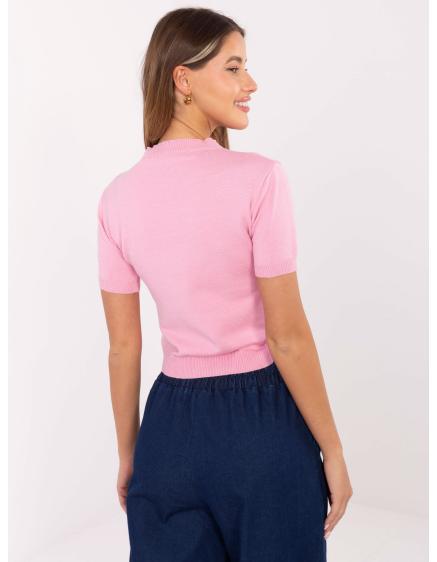 Rózsaszín női pulóver kerek nyakkivágással