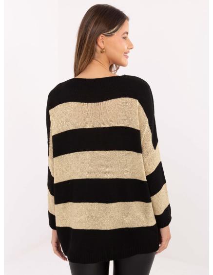Černo-zlatý dámský oversize svetr s pruhy