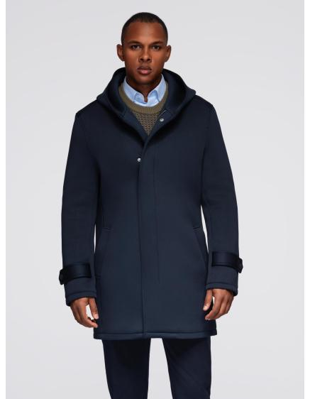 Minimalistický pánsky kabát strednej dĺžky s kapucňou – tmavomodrý V5 OM-COLC-0144