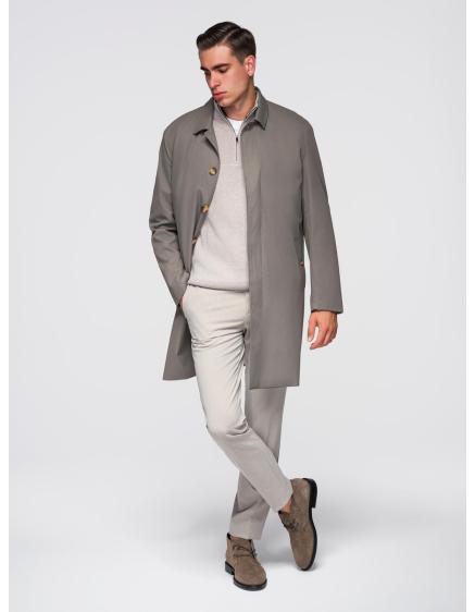 Pánský minimalistický kabát s odnímatelnou vestou – popelový V6 OM-COLC-0139