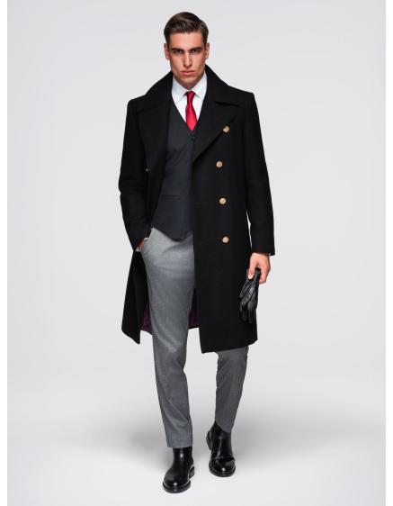 Elegáns katonai kabát férfiaknak gyapjúval – fekete V1 OM-COWC-0145