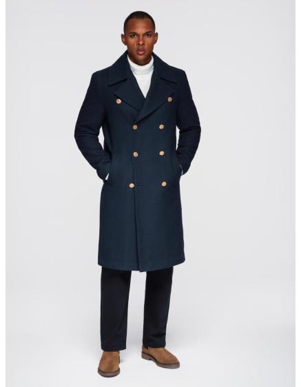 Pánsky tmavomodrý dvojradový vlnený kabát – tmavomodrá V1 OM-COWC-0134