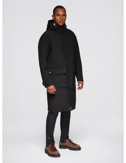 Pánska parka s fleecovou podšívkou a nastaviteľným pásom – čierna V2 OM-JAPJ-0314