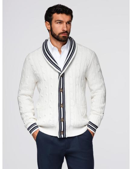 Pánsky sveter v preppy štýle so šálovým golierom – biely V1 OM-SWCD-0152