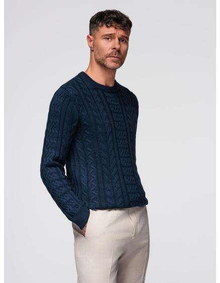 Elegantní pánský svetr se zajímavou vazbou – tmavě modrý V5 OM-SWSW-0173
